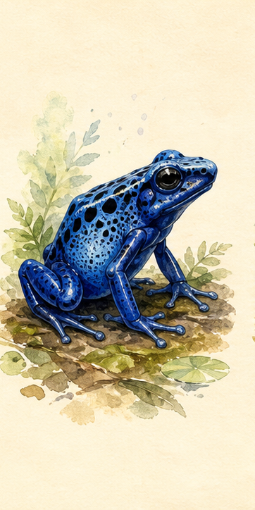 Blue poison dart frog watercolor illustration