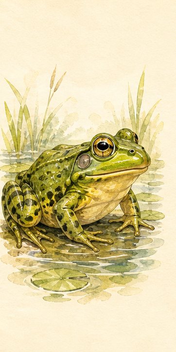 American bullfrog watercolor illustration