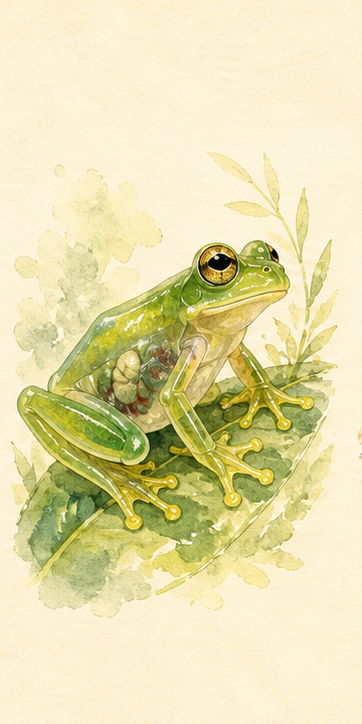 Glass frog watercolor illustration